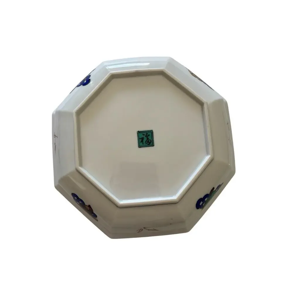Kutani Ware Fuki Octagonal Dish Bowl Japanese Porcelain Vintage Bird Signed